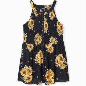 🆕SIZE LRG BLACK SUNFLOWER BUTTON SMOCKED BABYDOLL TANK